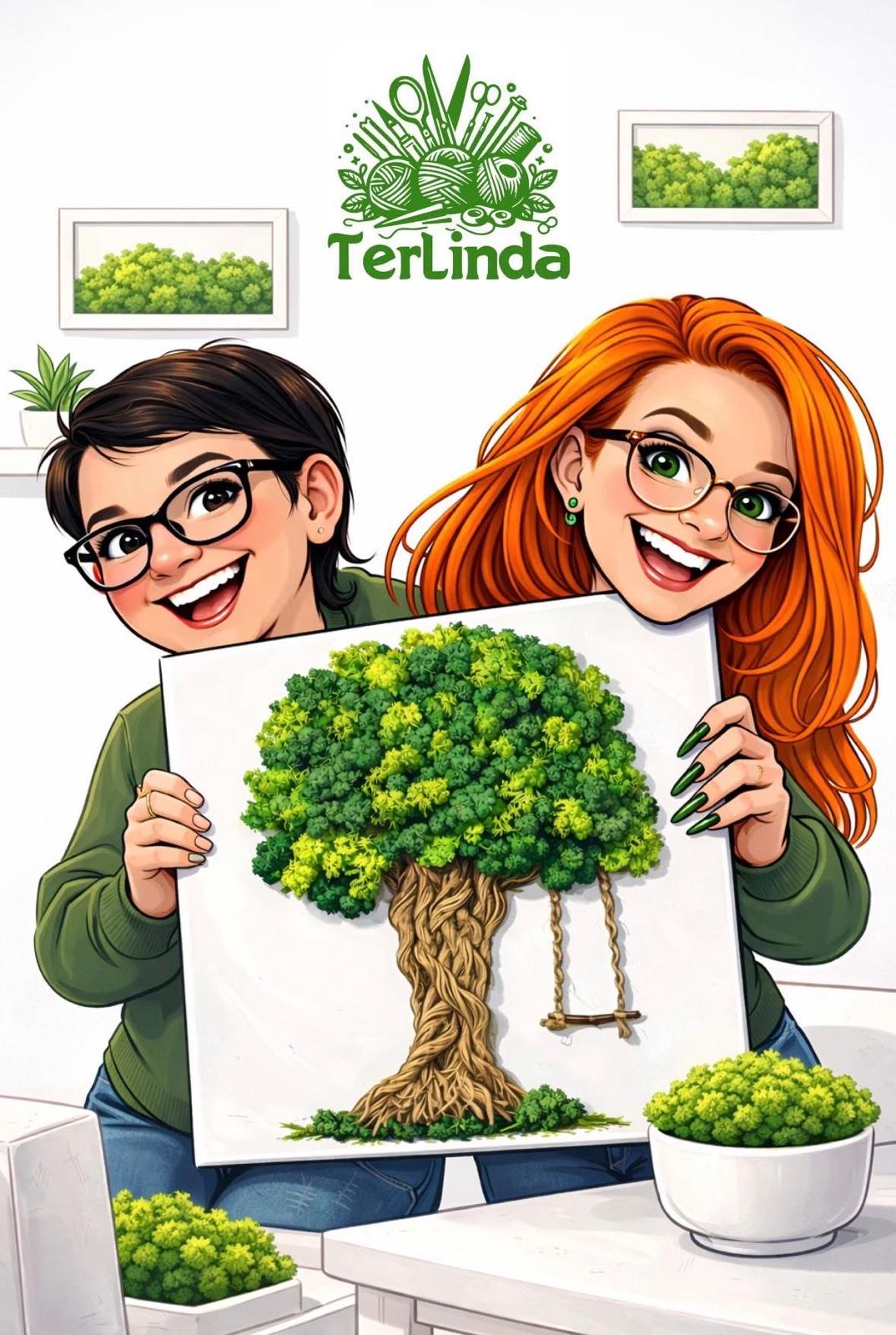 Terka és Melinda illusztrációja zuzmóképpel és a TerLinda logójával